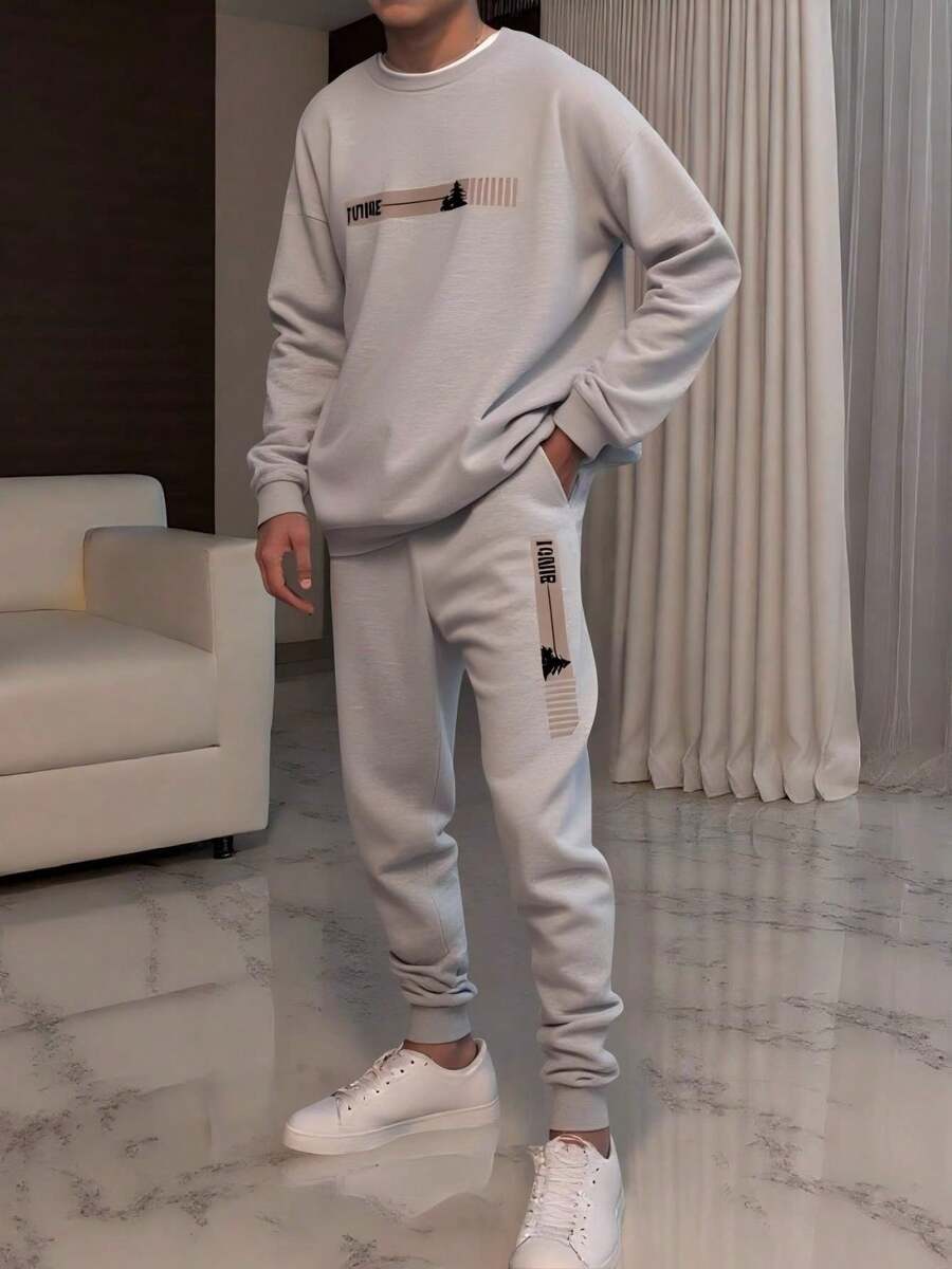 Men Hoodie Co-Ords - 淺灰色 - 查看 1