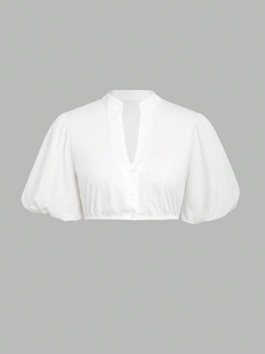 ii Women's Bavarian Oktoberfest Traditional Dirndl Blouse Beer Garden Lantern Sleeve Crop Top, Halloween - White - View 1