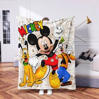 1 pieza Manta con diseño de Mickey Mouse de Disney, manta de franela suave y esponjosa - acogedora y cómoda, manta para regazo, manta para siesta | Adecuada para el hogar y el dormitorio