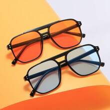1pc Women's Square Rivet Frame Multicolor Combination Glasses Sets, Suitable For Outings, Retro Double Bridge Simple Large Frame , Ins Personalized Ocean Lens