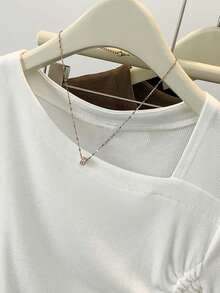 夏季新款休闲不对称设计抽绳短袖T恤 - 白色 - 查看 7