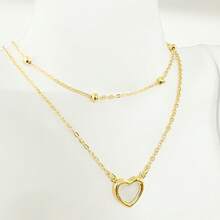 Women's Double Necklace With Balls And Hollow Heart In 925 Silver And 18k Gold Plating - 金色 - 查看 2