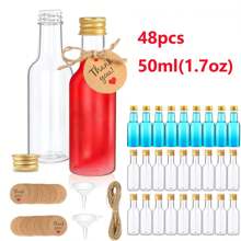 48pcs 25ml 50ml Mini Liquor Bottles Set, Mini Empty Plastic Shot Bottles, Airtight Spirit Bottle With Caps Mini Wine Bottles, Bar Party Supplies Thanksgiving, Halloween, And Christmas Are Applicable Durable Multi-Use For Juice, Sauces, Coffee
