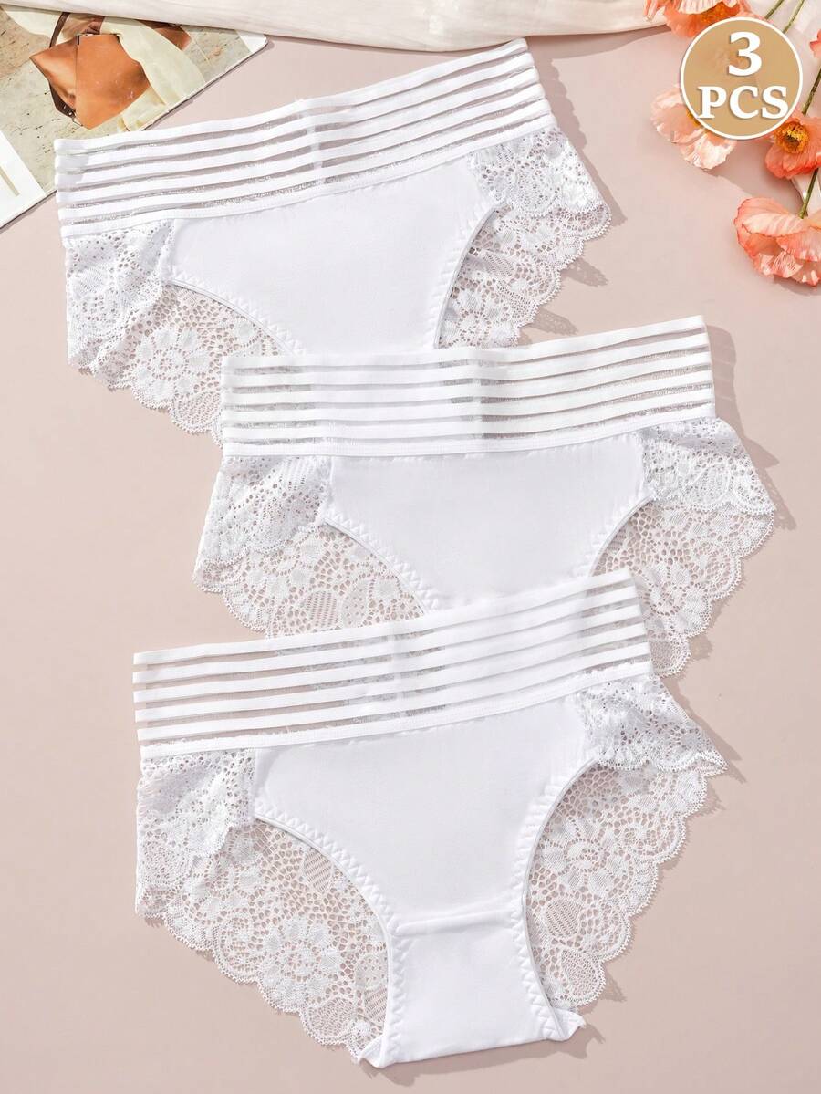 FOVTY 3条装女士性感蕾丝内裤，舒适日常家居服 - 白色 - 查看 1
