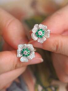 1 Đôi bông tai hình hoa đính đá Cubic Zirconia thanh lịch, thích hợp cho phụ nữ đeo trong các dịp kỷ niệm, tiệc tùng, ngày Valentine và các dịp khác. - màu xanh lá - Xem 3