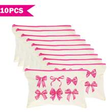 1/5/10/20pcs Sweet Pattern Canvas Zipper Bags Gift Storage Pouch Set, Y2K Style Bow Decor Accessory Organizer Bags, Essential For Ladies Party Butterfly Theme, Versatile Makeup Brush Holder, Stationery Pouch, Party Favor Bags