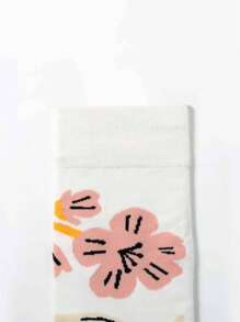 5 Pairs Mixed Color Art Illustration Cartoon Figure & Animal Pattern Fashionable Mid-Calf Socks, Great Gift For Family And Friends