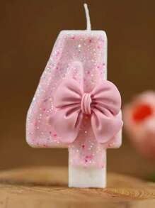 1 Peça Vela de Aniversário com Número Decorado com Strass em Formato de Laço Rosa para Festa de Aniversário, Evento Comemorativo, Decoração de Bolo, Suprimentos para Festa de Aniversário Infantil, Velas Aromáticas, Velas com Números, Velas de Aniversário Infantil, Decoração de Bolo