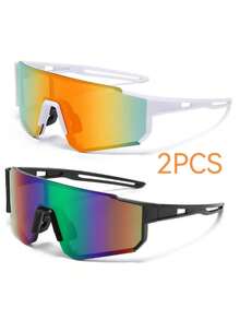 1/2/4 件男士彩色拼接环绕式骑行眼镜，防风，适合徒步和骑行 - 彩色 - 查看 3