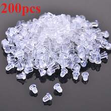 100/200个透明耳塞DIY珠宝配件，防滑，防丢失，塑料和硅胶耳环耳塞 - 白色 - 查看 7