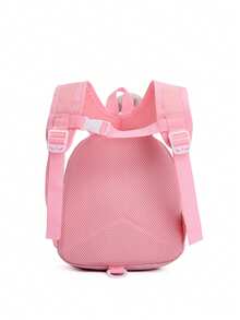 Mochila de nailon para niños con estampado de dibujos animados lindos y bloques de color, de gran capacidad y cierre con cremallera, versátil para viajes, vacaciones y uso diario. Mochila liviana y casual con múltiples bolsillos, ideal para estudiantes de jardín de infantes y primaria. - Rosa - Ver 4