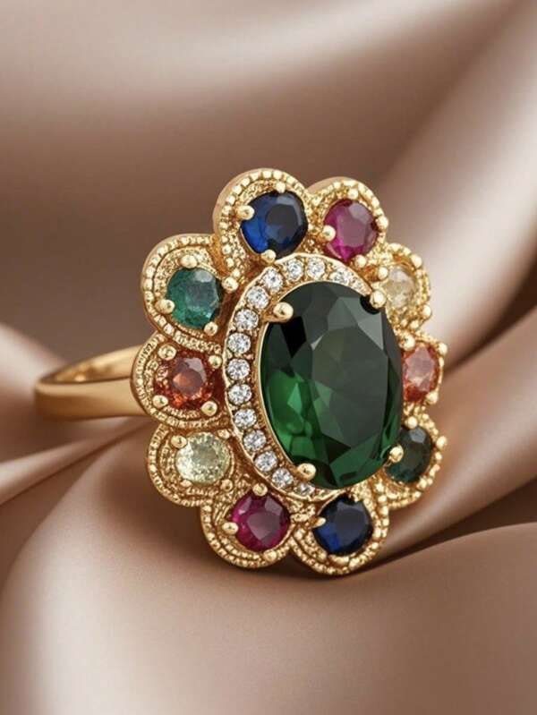 1 Stück luxuriöser, eleganter, bunter modischer offener Ring