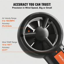Portable Anemometer Split Design, Temp Range 14℉-140℉, LED Screen Digital Air Speed & Temperature Meter, Wind Chill & Velocity Measurement, Ideal For Sailing, Surfing, Flying, HVAC - 14℉-140℉ - View 3