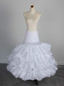 Lolita Ruffle Dress Crinoline Petticoat, 4-Layer Elastic Waist Design, White Color, For Wedding Bridal Dress