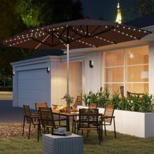 15ft Patio Umbrella Solar Lights UPF50+ Outdoor Umbrella - 譚 - 查看 1