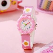 1pc Lovely Macaron Color Small Daisy Arabic Numeral Dial Silicone Quartz Watch, Suitable As Birthday Gift, Graduation Gift, Everyday Wear