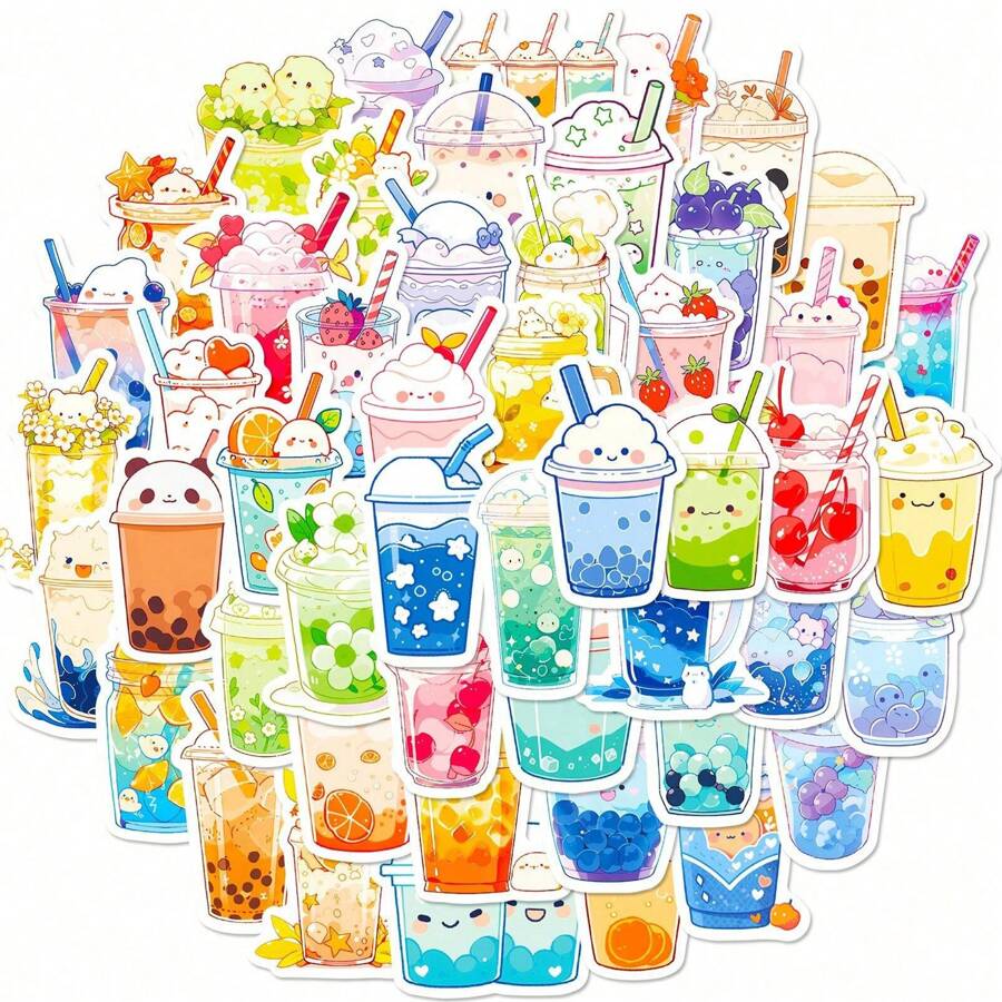 50/100 Stücke niedliche Boba Aufkleber für Wasserflasche, ästhetische Vinyl Getränke Aufkleber für Laptop, Skateboard, Handy, wasserfeste Aufkleber im Großpaket für Jugendliche, Erwachsene, Schulbedarf