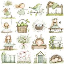 1 paquete de pegatinas decorativas con estilo de niña rural vintage y encantadora para scrapbooking, diario, álbum de fotos, manualidades y útiles escolares