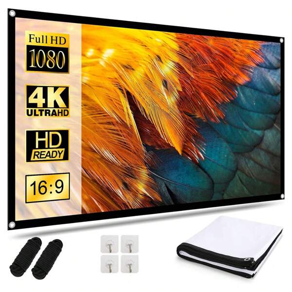 GAINVANE 60-150 Zoll Klappbare Projektionsleinwand, beidseitig nutzbare Projektionsvorhang für indoor/outdoor, knitterfrei, tragbare 4K 16:9 Projektionsleinwand für Heimkino, Party, Büro