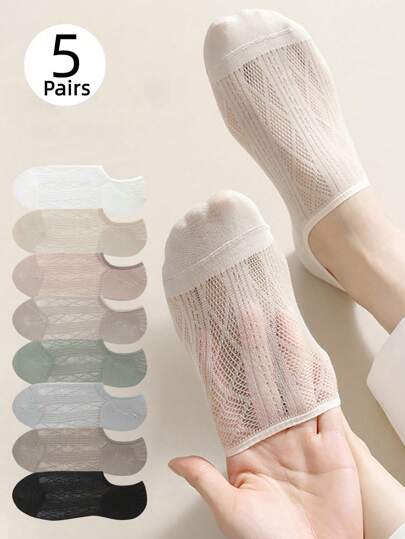 5 Pairs Of Women's Ankle Socks, Transparent Invisible Socks, Easy Comfort, With Random Colors