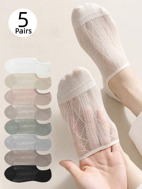 5 paires de socquettes pour femmes, socquettes invisibles transparentes, convenant pour l'été, avec des couleurs aléatoires