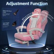 JAMFLY Gaming Chair For Adults, Ergonomic PU Leather Office Chair With Headrest & Footrest, Video Game Chairs With Massage Lumbar Support, Height Adjustable Computer Chair With 360° Swivel,Pink - Hồng - Xem 6