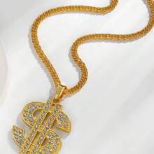 1 pieza Collar con dije de signo de dólar de strass con diseño exagerado al estilo europeo y estadounidense de hip-hop, collar unisex con dije de dólar de strass