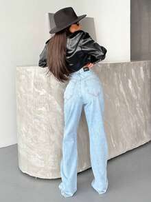 SQUALO Pistachio Green Leopard-Patterned High-Waisted Wide-Leg Pants | Bold And Stylish Design - Blue - View 3