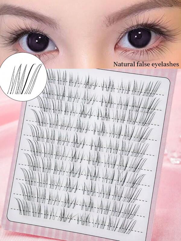80pcs Natural Cartoon Style Clear False Eyelashes, Dense & Fluffy, C-Curl, 12mm Length, 0.07mm Thick, Suitable For Beginners, Eyelash DIY Cluster