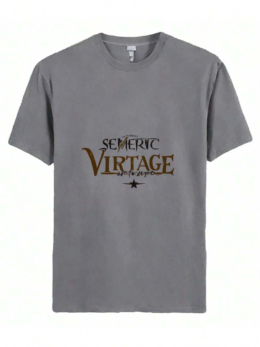 2025 Summer Men's Diy  T-Shirt Casual Print-A Logo That Says Semeric VIRTAGE On A White Background. - Grey - View 1