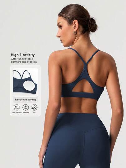 Sodalemon 女士健身加厚健身上衣交叉后背镂空跑步瑜伽运动文胸