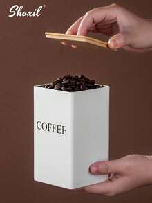 shoxil 3pcs Coffee Tea Sugar Canister Set For Kitchen Countertop, Metal Canisters With Airtight Bamboo Lid, Coffee Jar Sugar Jar Tea Jar, Coffee Tea Sugar Container Set, Square Kitchen Containers For Food Storage