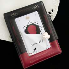1pc Creative Black & Red Manga Style Photo Card Holder, PU Material Photo Album For 3-3.5 Inch Love And Space Qin Che Character Cards Display,Back To School,School Supplies