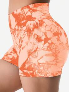 Quần short tập thể dục nhuộm loang cho nữ, quần short tập yoga cạp cao nâng mông liền mạch, đồ thể thao dành cho nữ - trái cam - Xem 5