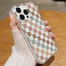 Checkered Mobile Phone Case, Designed With Earthy Tones And A Classic Pattern, Suitable For IPhone 16, 15, 14, 13, 12 And 11 Pro Models, Made Of TPU Material, And Provides Shockproof Protection. Perfect For Family, Friends, Children, Birthdays, Spring, Holidays, Boyfriends, Girlfriends, And Valentine's Day Gifts.