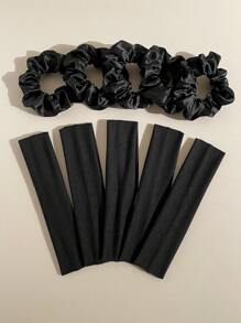 10pcs Black Simple Sports Retro Fashion Breathable Absorbent Hair Accessories. Scrunchies + Sports Headbands Combination Set. Suitable For Daily Wear And Sports Matching., School Stuff, Gifts