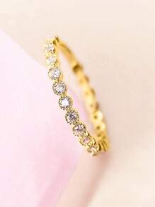 1 pieza Anillo de dedo de plata esterlina 925 exquisito, elegante y lujoso con zirconia brillante dorada para mujer, accesorio de joyería de regalo para boda y fiesta de compromiso