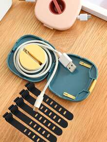 Cajas de almacenaje para cables de datos, cable giratorio y correas fijas negras, poroso, multifuncional - con soporte para teléfono, ligero, tamaño de bolsillo, esencial para viajar, se puede usar para cables de datos, auriculares, ratones, etc. - Multicolor - Ver 3