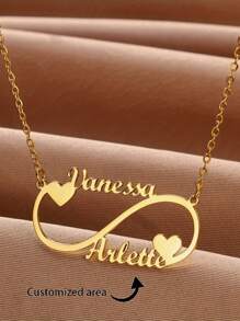 Best Valentine's Day Gift Stainless Steel Customized Gold Heart Infinity Couple Name Necklace, Fashionable Bohemian Style Personalized Pendant Necklace For Girl, Daily Wear Jewelry Accessory