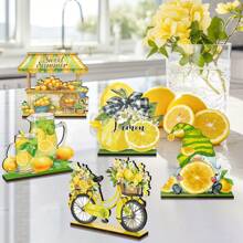 6pcs Wooden Lemon Sign Decorations, Rustic Wood Plaques Summer Decor For Table, Party, Kitchen (Lemon)