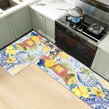 1 pieza Alfombra suave de cocina, Felpudo lavable antideslizante, Alfombra camino, Felpudo, Juego de alfombrillas de baño, sala de estar, lavandería, Alfombra de área, Decorativa apta para cocina, sala de estar, entrada, balcón, decoración del hogar, anti-suciedad, cafetería, bar, fiesta, regalo festivo, Alfombra de piso de dormitorio, Alfombra de baño, Decoración de habitación, Decoración de cocina, Diseño de reno en marco azul y blanco a rayas de fondo colorido