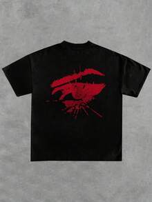 1Pcs Men's TeeArtistic Tee With Bold Eye Design, 100% Soft Comfortable 220g Thick Cotton Men's T-Shirt - Black - View 3