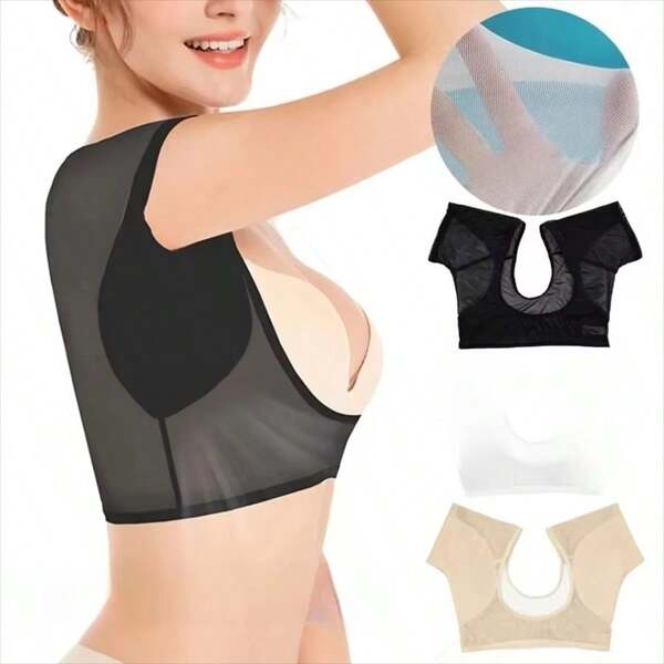 1pc Transparent Sweat Absorbing Clothes Ultra-Thin Mesh Quick-Drying Chest Wrap Vest Reusable Sweat Proof Underarm Sweat Pads T-Shirt Women