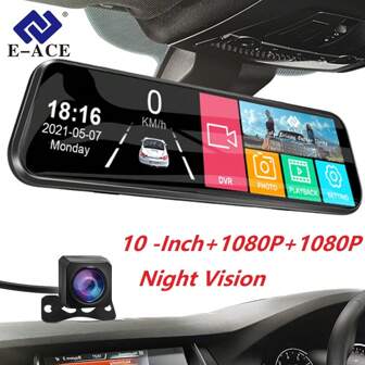 后视镜行车记录仪，汽车后视镜记录仪，10 英寸车载 DVR 后视镜视频记录仪，1080P 触摸屏行车记录仪，适用于汽车 FHD 镜头流媒体行车记录仪行车记录仪