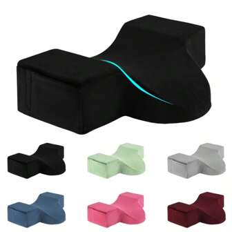 Soft Velvet New Curved Ergonomics Eyelash Pillow For Eyelash Extension, Slow-Rebound Polyurethane Foam For Perfect Neck Support During Eyelash Extensions, Tool Pocket On The Side Of The Pillow (Black)
