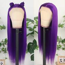 Mint Blue Synthetic Lace Front Wigs Glueless Long Silky Straight Hair 13x4 HD Transparent Lace Wigs For Women Light Blue Green Color Heat Resistant Fiber Hair Natural Hairline Baby Hair Daily  Party Cosplay Halloween Use - 紫色 - 查看 8