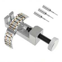 Silberfarbenes Metallarmband Uhrenarmband Link Pin Entferner Werkzeug-Set mit 3 Nadeln, einstellbares Uhrenreparatur-Werkzeug, ohne Strombedarf, ideal als Geschenk für Uhrensammler