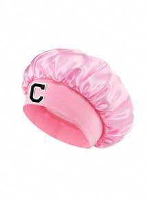 A-Z Letter Print Pink Elastic Wide Brim Satin Sleeping Cap For Kids - Fit, Breathable Comfort, Anti-Slip Lining - Pink - View 7