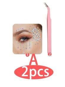 2pcs Rhinestone Studded Eye Makeup Sticker And Tweezers, Shiny Faux Rhinestone 3D Face Jewel Sticker, Suitable For All Seasons, Music Festival, Cosplay, Party, Photography, Daily Accessory (ABS Resin) Halloween - Multicolor - View 6