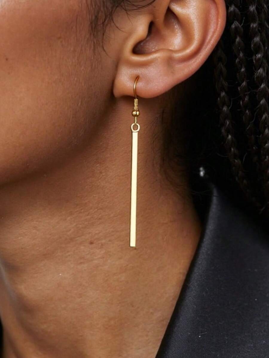 1 Pair Women's Minimalist Metal Bar Drop Earrings, Everyday Wear